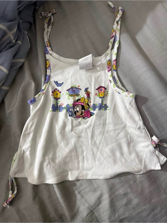 Other - Kids White Graphic Tie-Shoulder Tank Top with Colorful Birdhouse Print